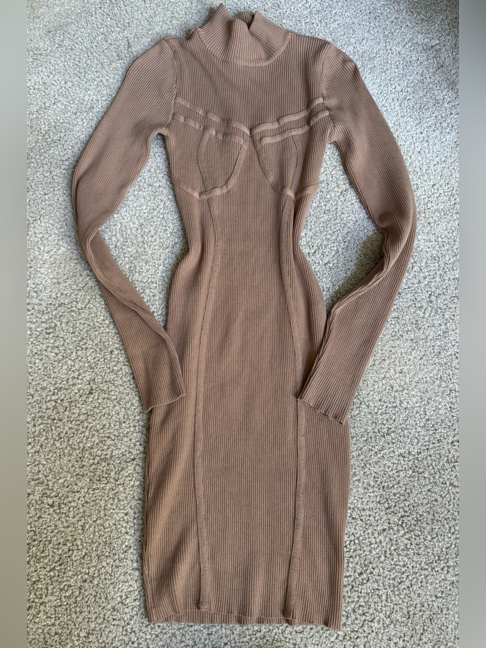 Hera Collection Ribbed Turtleneck Bodycon Dress - Taupe sexy long sleeve